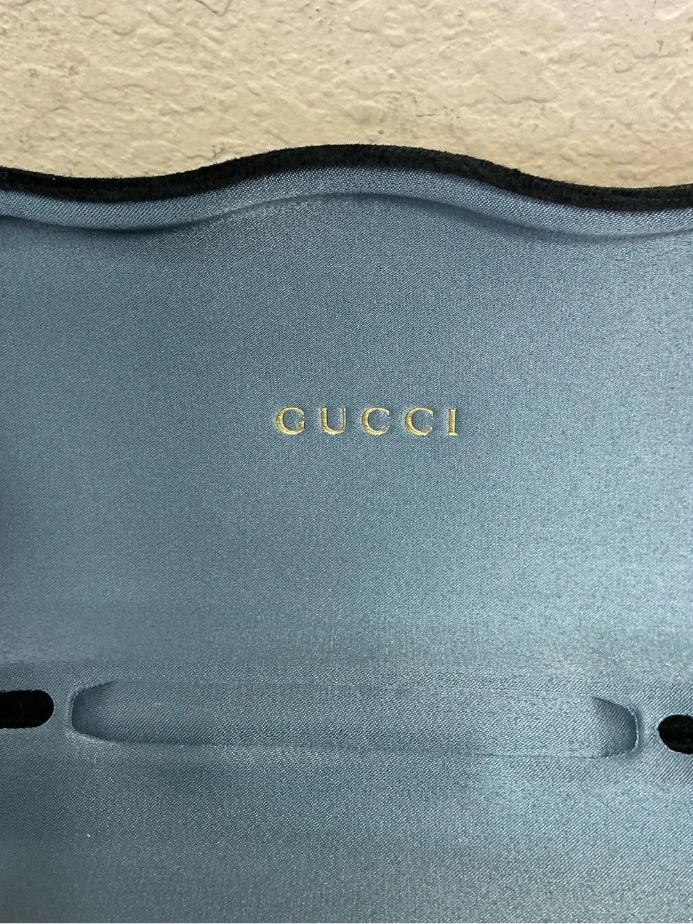 Gucci Hard Shell Velvet Eyewear Case Black exterior Blue/Gray interior